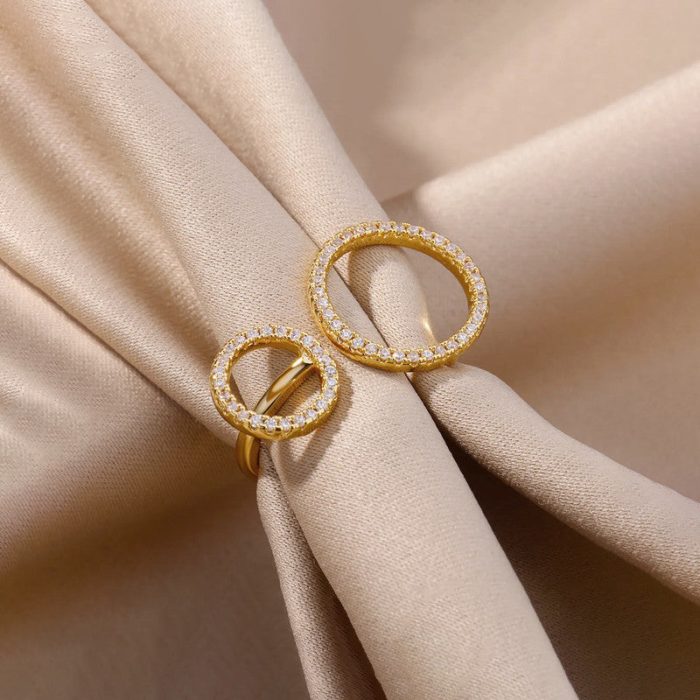 Gold-Plated Large Circular Hoops American Diamond Adjustable Ring - Image 3