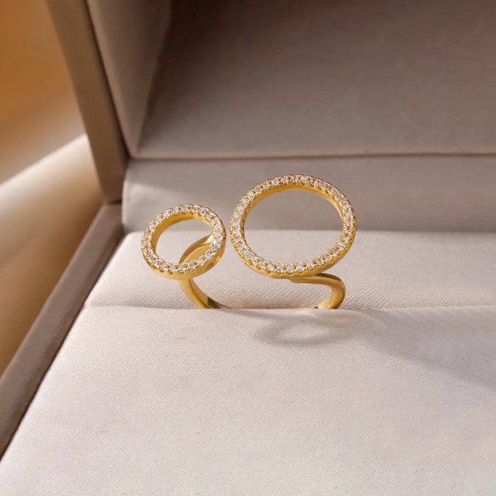Gold-Plated Large Circular Hoops American Diamond Adjustable Ring - Image 4