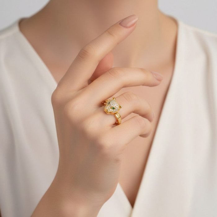Gold Plated Contemporary Style Jaguar Themed Adjustable Ring - Image 4