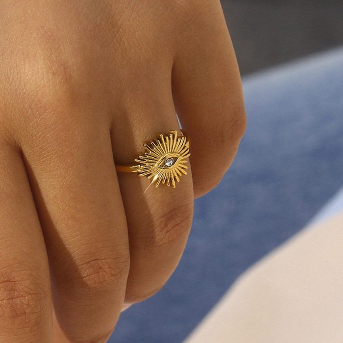Gold Plated Contemporary Style Evil Eye Themed Adjustable Ring - Image 3