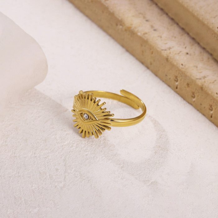 Gold Plated Contemporary Style Evil Eye Themed Adjustable Ring - Image 8