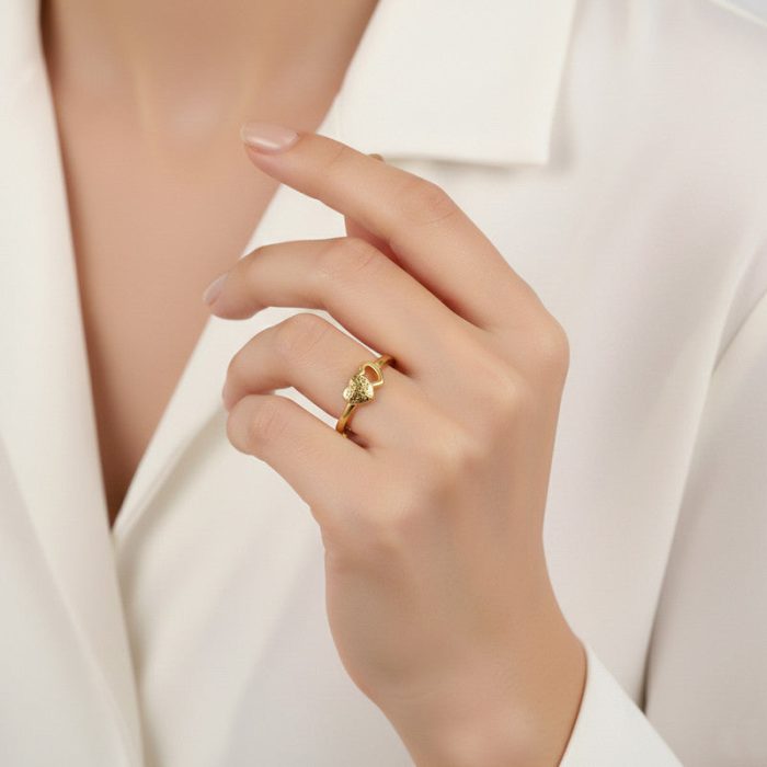 Gold Plated Contemporary Style Heart Themed Adjustable Ring - Image 2