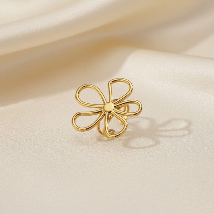 Gold Plated Floral Themed Adjustable Ring - Image 7
