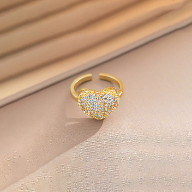 Gold Plated Heart Themed Adjustable Ring - Image 1