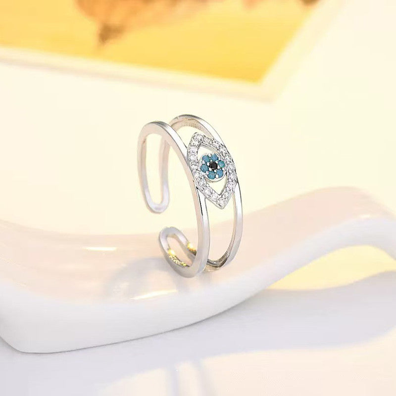Silver Plated Contemporary Style Evil Eye Themed Adjustable Ring - Image 1