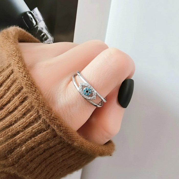 Silver Plated Contemporary Style Evil Eye Themed Adjustable Ring - Image 2