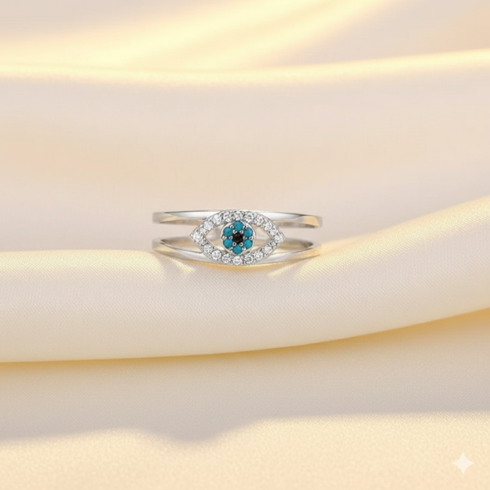 Silver Plated Contemporary Style Evil Eye Themed Adjustable Ring - Image 8