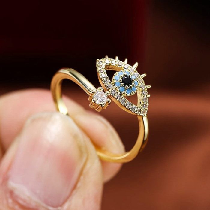 Gold Plated Contemporary Style Evil Eye Themed Adjustable Ring - Image 4