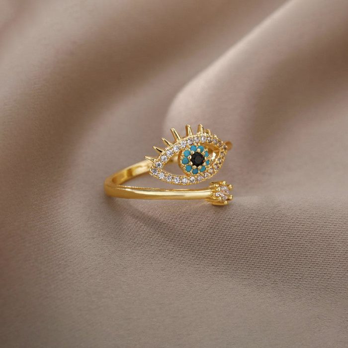 Gold Plated Contemporary Style Evil Eye Themed Adjustable Ring - Image 5