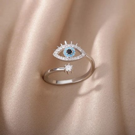 Silver Plated Contemporary Style Evil Eye Themed Adjustable Ring