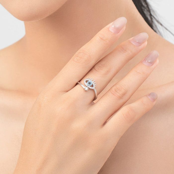 Silver Plated Contemporary Style Evil Eye Themed Adjustable Ring - Image 8