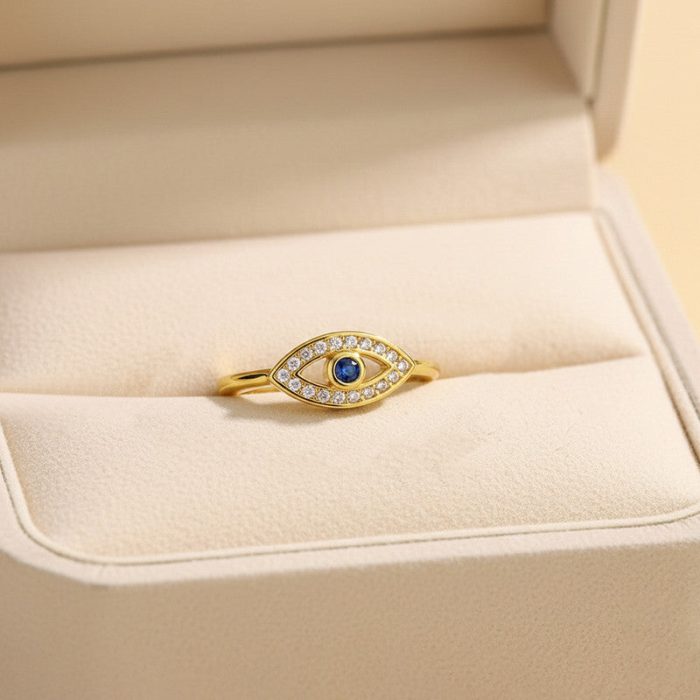 Gold Plated Contemporary Style Evil Eye Themed Adjustable Ring - Image 3