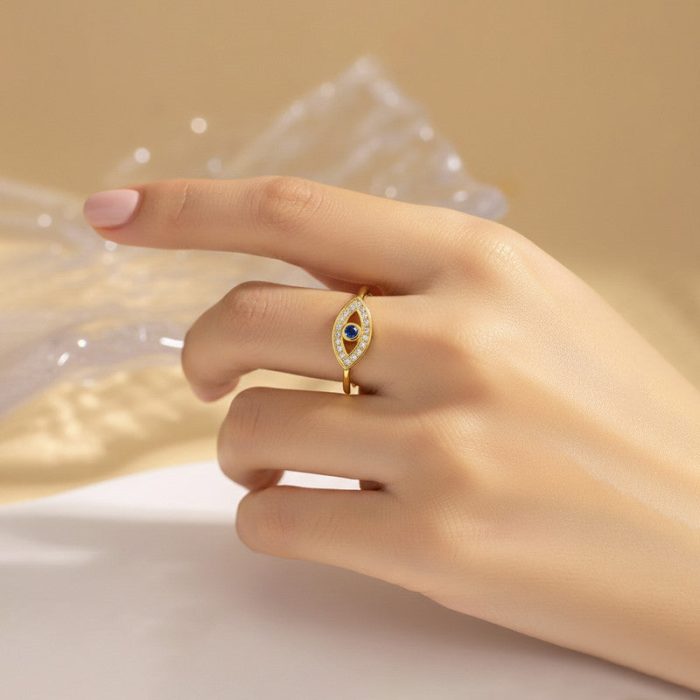 Gold Plated Contemporary Style Evil Eye Themed Adjustable Ring - Image 4