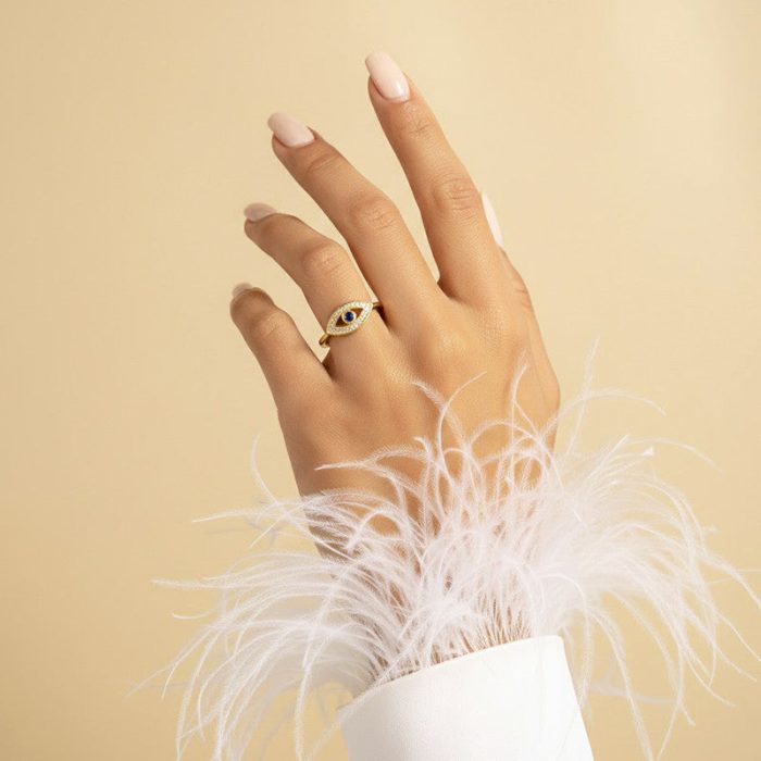 Gold Plated Contemporary Style Evil Eye Themed Adjustable Ring - Image 7