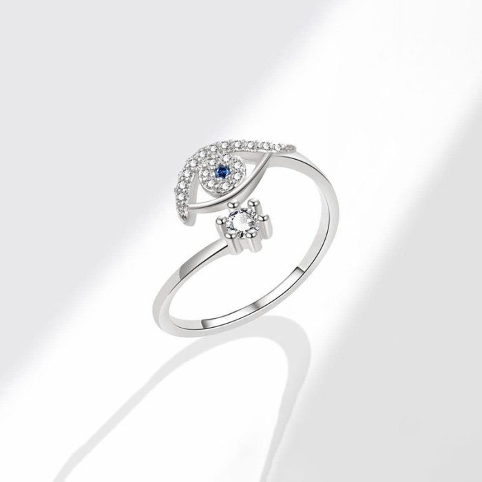 Silver Plated Contemporary Style Evil Eye Themed Adjustable Ring - Image 8