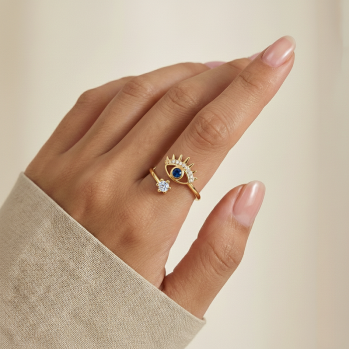 Gold Plated Contemporary Style Evil Eye Themed Adjustable Ring - Image 3
