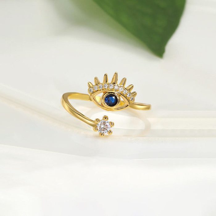 Gold Plated Contemporary Style Evil Eye Themed Adjustable Ring - Image 5