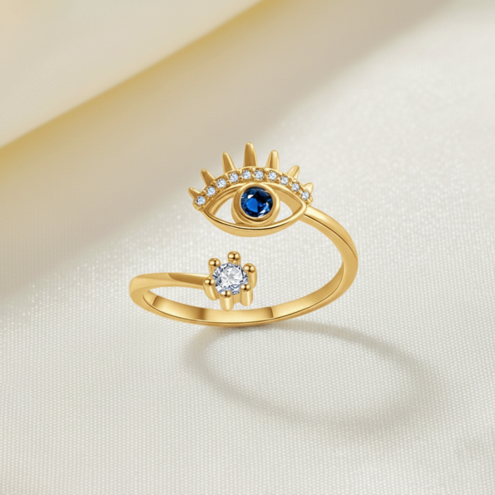 Gold Plated Contemporary Style Evil Eye Themed Adjustable Ring - Image 9