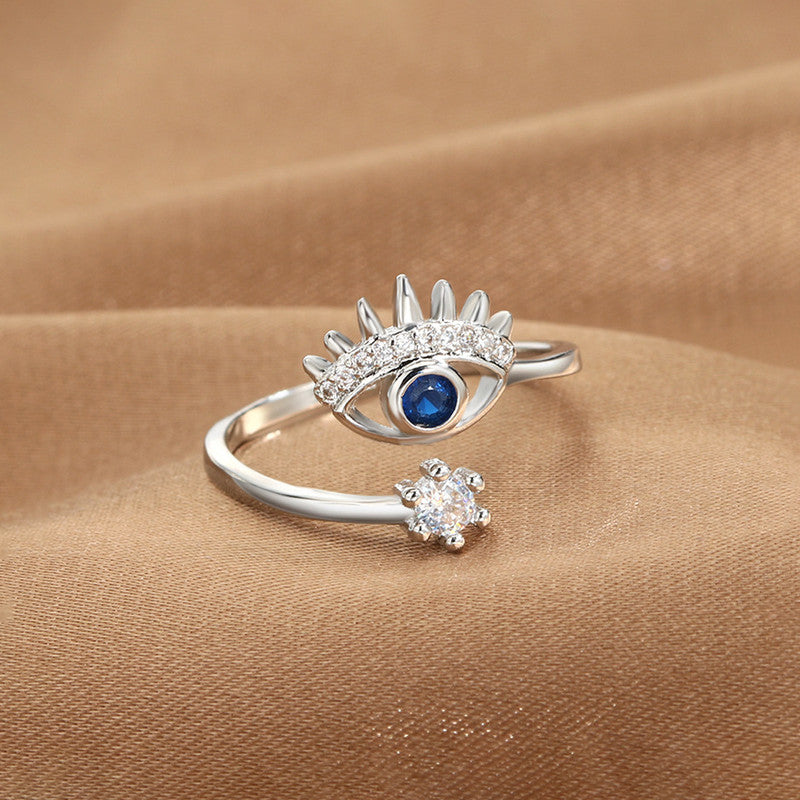 Silver-Plated Evil Eye Themed Adjustable Ring - Image 1