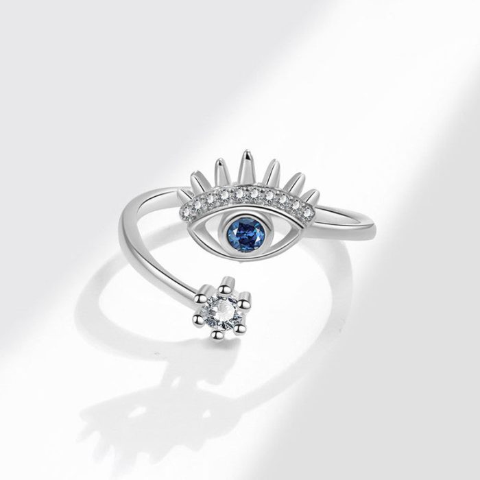 Silver-Plated Evil Eye Themed Adjustable Ring - Image 5