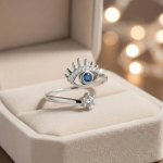 Silver-Plated Evil Eye Themed Adjustable Ring - Image 7