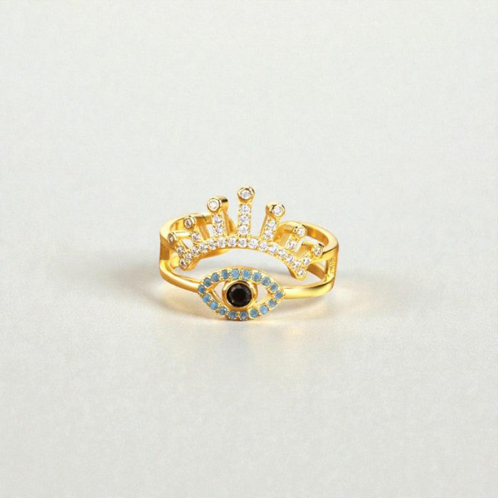 Gold Plated Contemporary Style Evil Eye Themed Adjustable Ring - Image 8