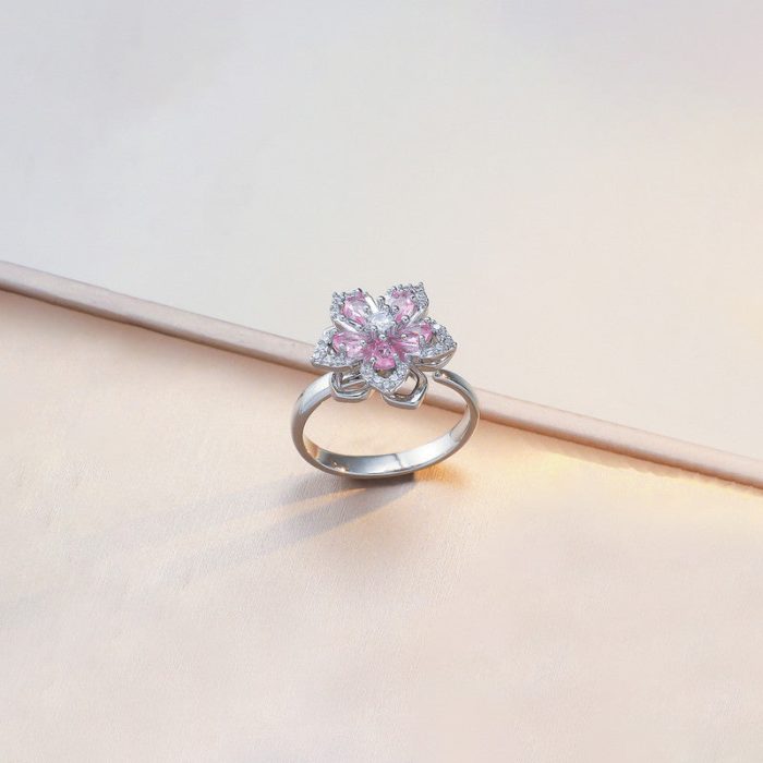 Silver Plated Star Themed Pink Rotatable Adjustable Ring - Image 4