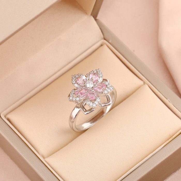 Silver Plated Star Themed Pink Rotatable Adjustable Ring - Image 6