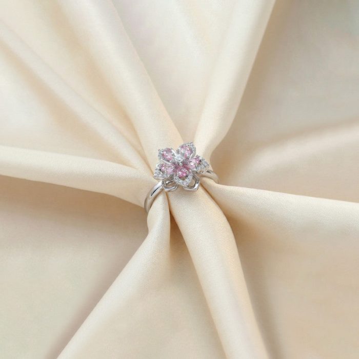 Silver Plated Star Themed Pink Rotatable Adjustable Ring - Image 7