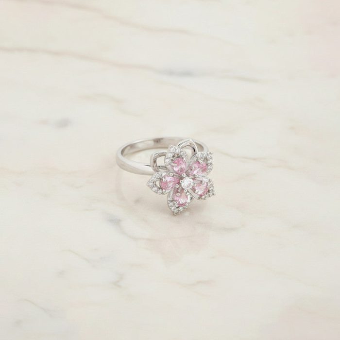 Silver Plated Star Themed Pink Rotatable Adjustable Ring - Image 8
