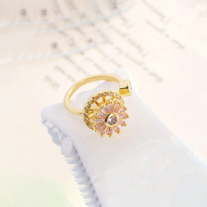 Gold Plated Round Shape Pink Rotatable Adjustable Ring - Image 5