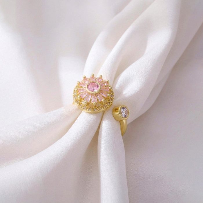 Gold Plated Round Shape Pink Rotatable Adjustable Ring - Image 6