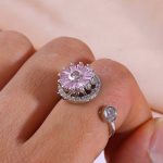 Silver Plated Round Shape Pink Rotatable Adjustable Ring - Image 2