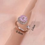 Silver Plated Round Shape Pink Rotatable Adjustable Ring - Image 5