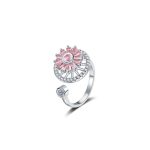 Silver Plated Round Shape Pink Rotatable Adjustable Ring - Image 6