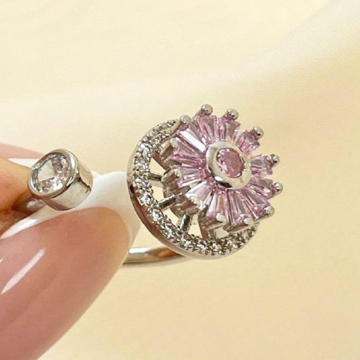 Silver Plated Round Shape Pink Rotatable Adjustable Ring - Image 8