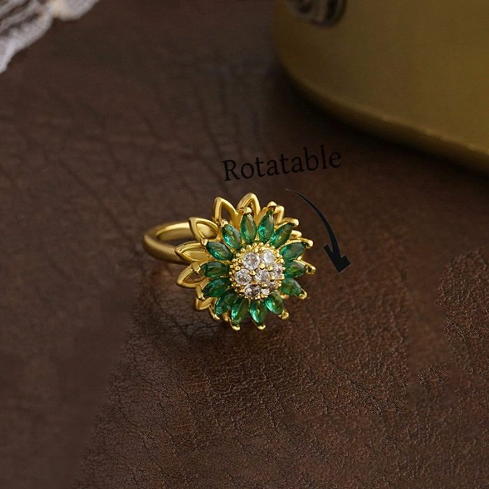 Gold Plated Star Shaped Green Rotatable Adjustable Ring - Image 8