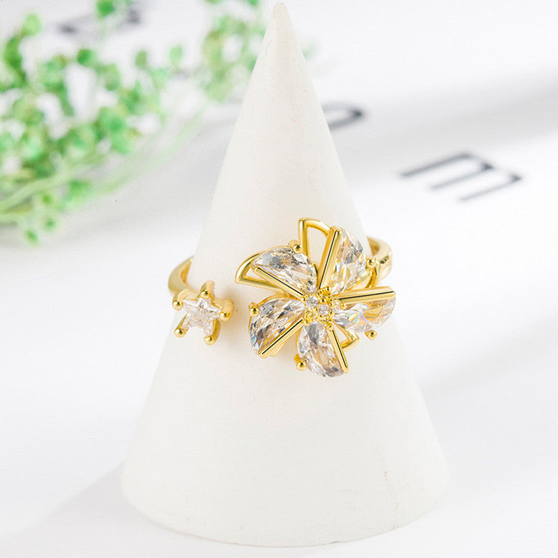 Gold Plated Floral Style Rotatable Adjustable Ring - Image 1