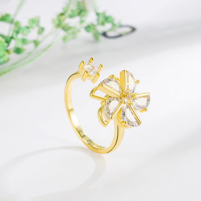 Gold Plated Floral Style Rotatable Adjustable Ring - Image 5