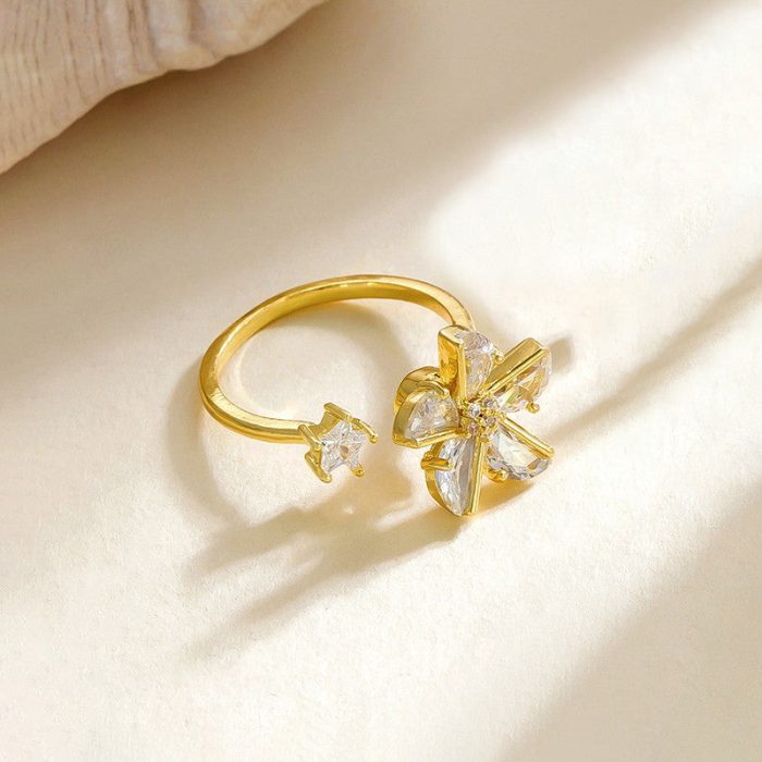 Gold Plated Floral Style Rotatable Adjustable Ring - Image 8