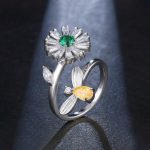 Silver Plated Floral Style Multicolor Rotatable Adjustable Ring - Image 3