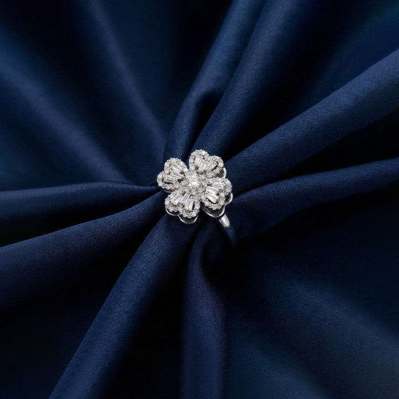 Silver Plated Clover Themed Rotatable Adjustable Ring - Image 1