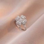 Silver Plated Clover Themed Rotatable Adjustable Ring - Image 5