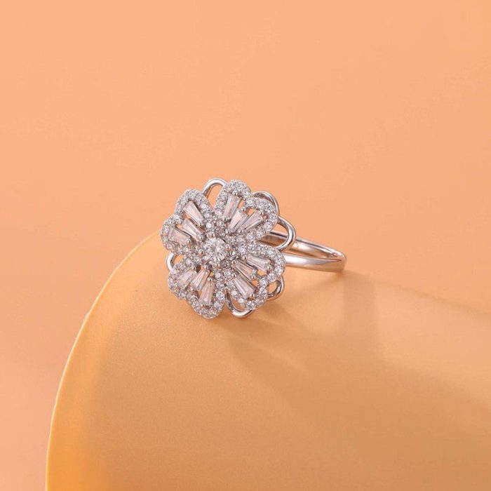 Silver Plated Clover Themed Rotatable Adjustable Ring - Image 8