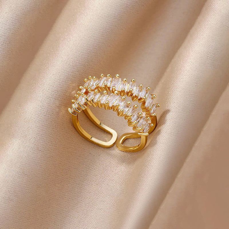 Gold Plated Contemporary Style Twin Adjustable Ring - Image 1