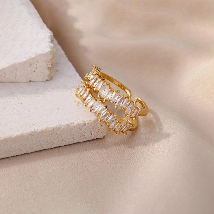Gold Plated Contemporary Style Twin Adjustable Ring - Image 2