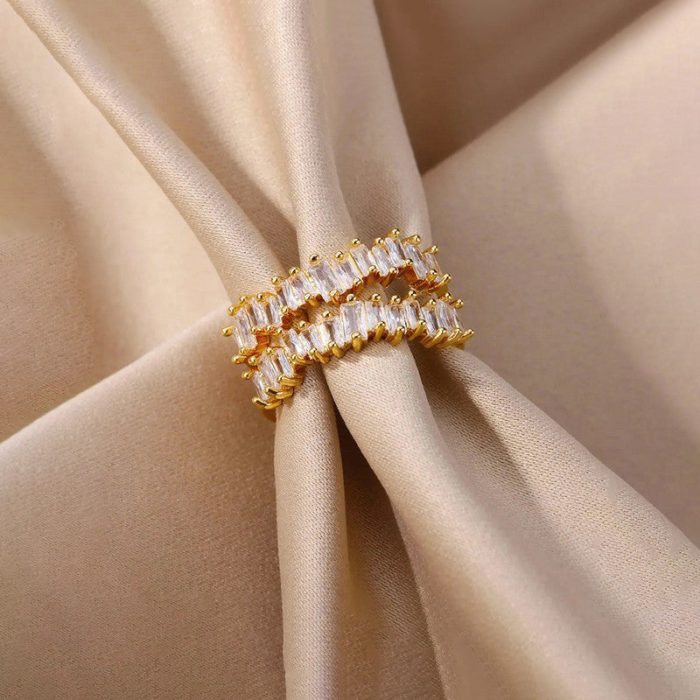 Gold Plated Contemporary Style Twin Adjustable Ring - Image 3
