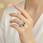 Silver Plated Floral Style Multicolor Rotatable Adjustable Ring - Image 2