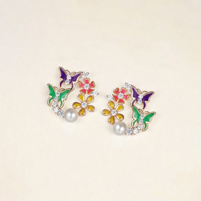 Xuping Jewelry Butterfly Themed Multicolour AD Studded Hoop Earrings - Image 5