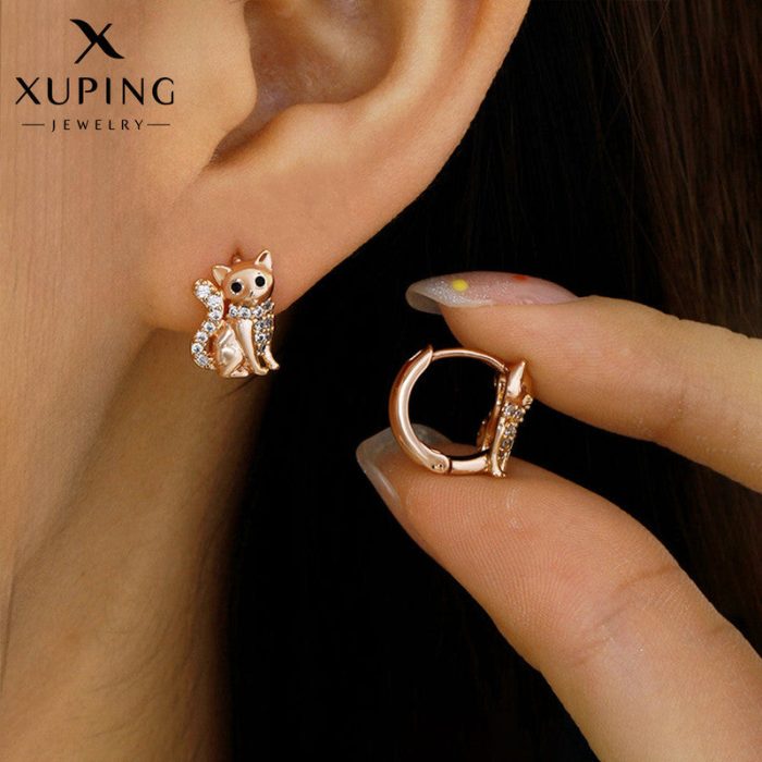 Xuping Jewelry Contemporary Cat Shaped AD Studded Hoop Earrings - Image 2